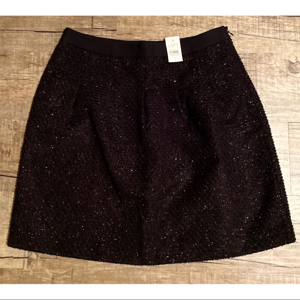 Ann Taylor Loft NWT Black Sparkle Mini Skirt SZ 2